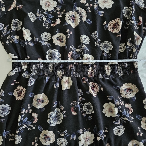 Aqua Curve Dress 2X Floral Smoked Waist LS Midi Ruffle Hem Lined V Neck USA Made - Picture 6 of 16